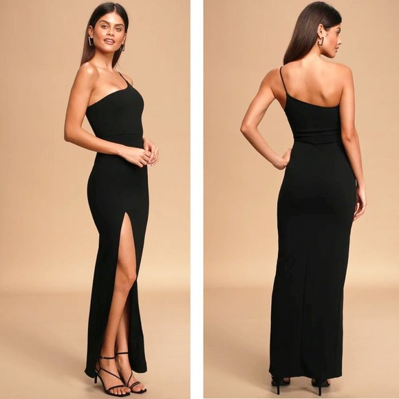 Lulus Keeper of My Heart One-Shoulder Sheath Maxi Dress Bodycon Gown in Black - Picture 1 of 5